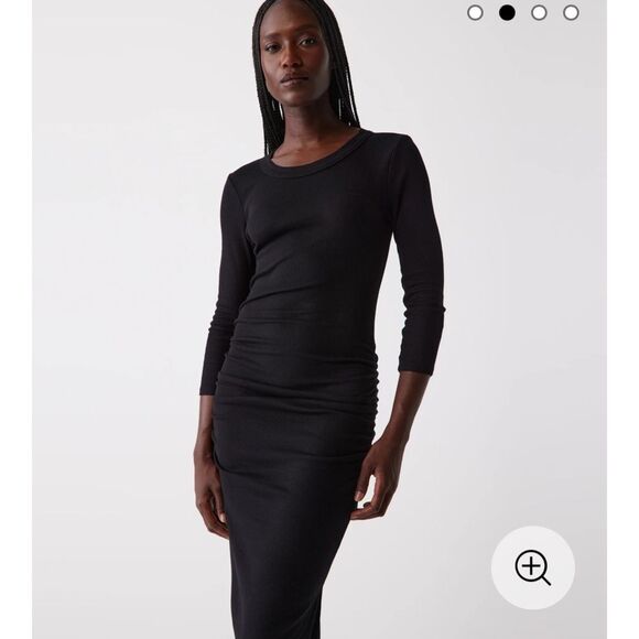 Nwt michael stars Christina Ribbed Midi Dress black quarter sleeve ruched - Picture 3 of 7